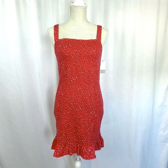 NWT BP Smocked Bodycon Stretchy Tank Dress Women's M Red Pink Mini Sleeveless - Picture 1 of 15